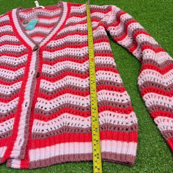 NWT Maurice's Size S Pink/Red Chevron Knitted Cardigan Cozy Open Front - Picture 5 of 6